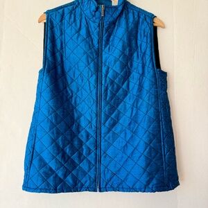 Chico's SZ Small Quilted Vibrant Royal Blue Full Zip Vest 100% Silk